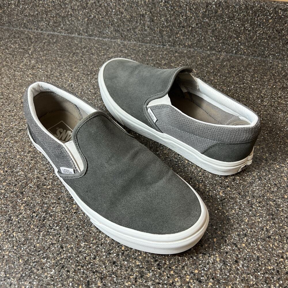 Vans Old Skool Classic Mens 9 Grey Suede Slip On Skate Shoes Comfort Womens 10.5